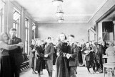 Archival black and white photo of patients and visitors at a dance at Burke, circa 1930s