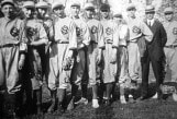 Archival black and white photo of male patient baseball team at Burke circa 1920s-1930s